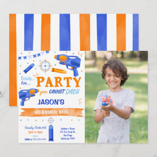Boy Blue und Orange Dart Gun Foto Einladung
