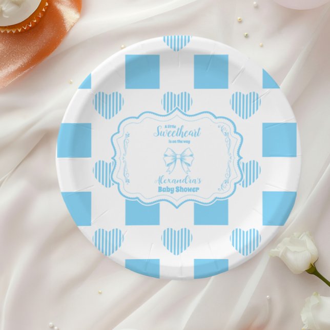 Boy Blue Valentine's Day Hearts Baby Shower Pappteller (Von Creator hochgeladen)