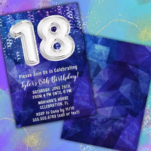 Boy Blue White 18. Geburtstag Einladung