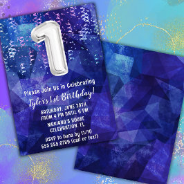 Boy Blue White 1. Geburtstag Einladung