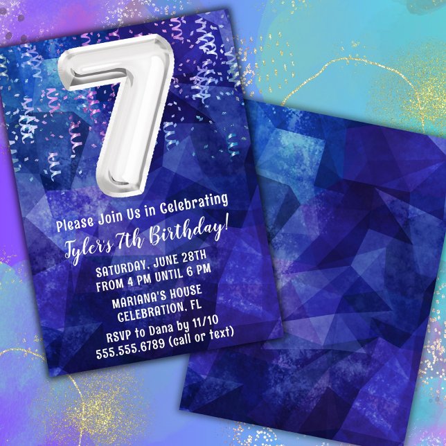 Boy Blue White 7. Geburtstag Einladung (Von Creator hochgeladen)