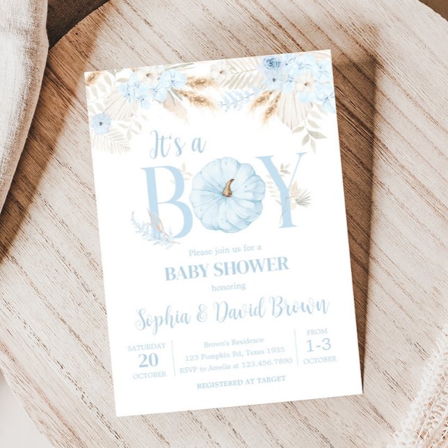 Boy Boho Pumpkin Baby Shower Einladung (Blue It's a Boy Boho Pumpkin Baby Shower Invitation)