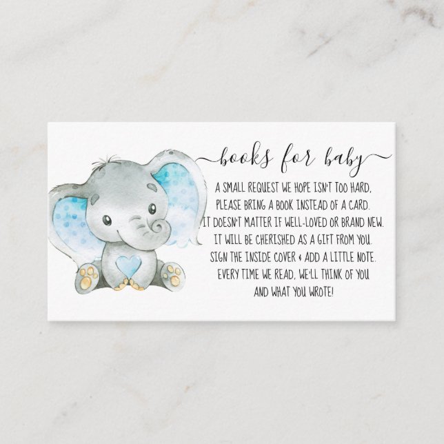 Boy Book Request for Baby Shower Niedlich Elephant Begleitkarte (Vorderseite)