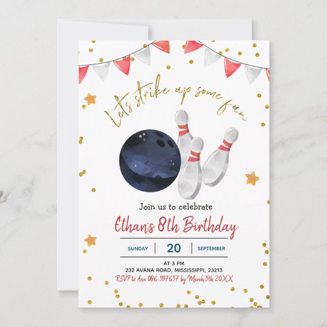 Boy Bowling Birthday Einladung (Vorderseite)