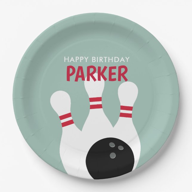 Boy Bowling Birthday Party Pappteller (Vorderseite)