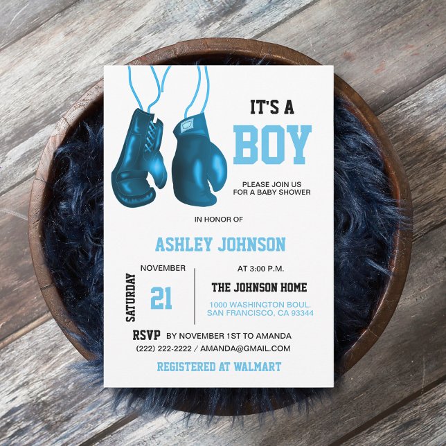 Boy Boxing Handschuhe Blue Baby Shower Einladungen (Von Creator hochgeladen)