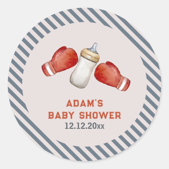 Boy Boxing Little Champion Baby Shower Runder Aufkleber (Vorderseite)