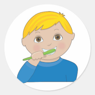 Boy Brushing Teeth Runder Aufkleber