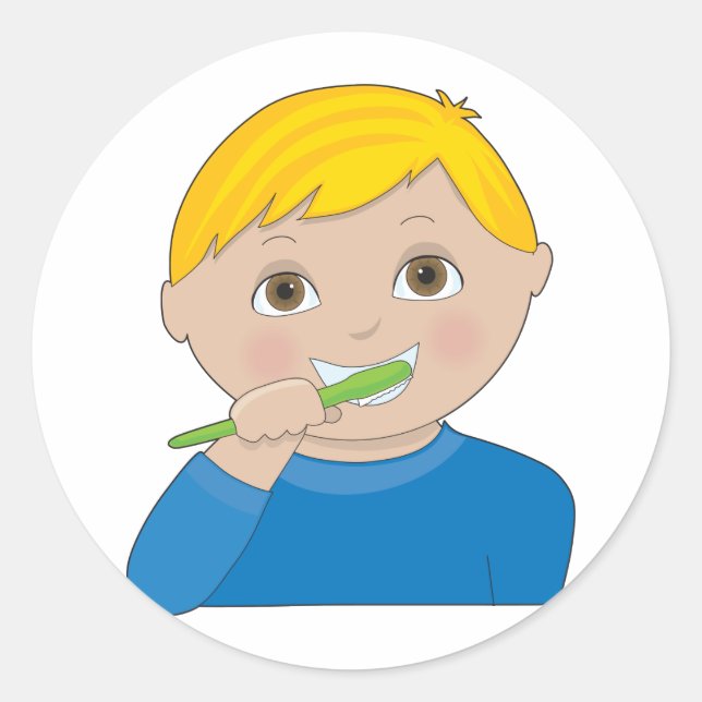 Boy Brushing Teeth Runder Aufkleber (Vorderseite)