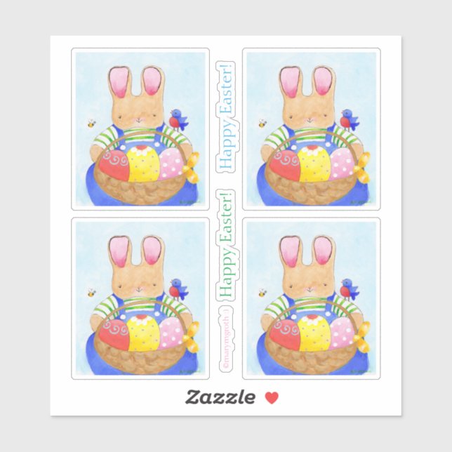Boy Bunny mit Basket Sticker (Blatt)