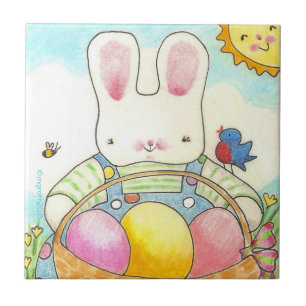 Boy Bunny mit Korb Fliese