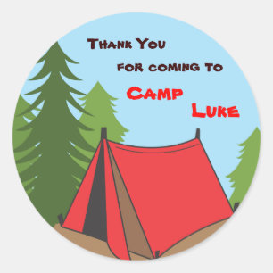 Boy Camping Birthday Party Gefallen Sticker