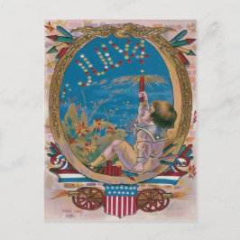 Boy Cannon Fireworks Firecracker Firecracker Postkarte