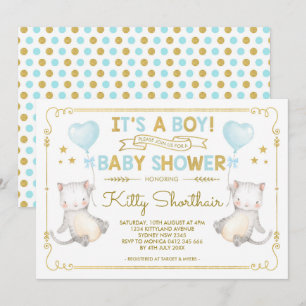 Boy Cat Baby Shooter Kitten Cat Lover Blue Gold Einladung