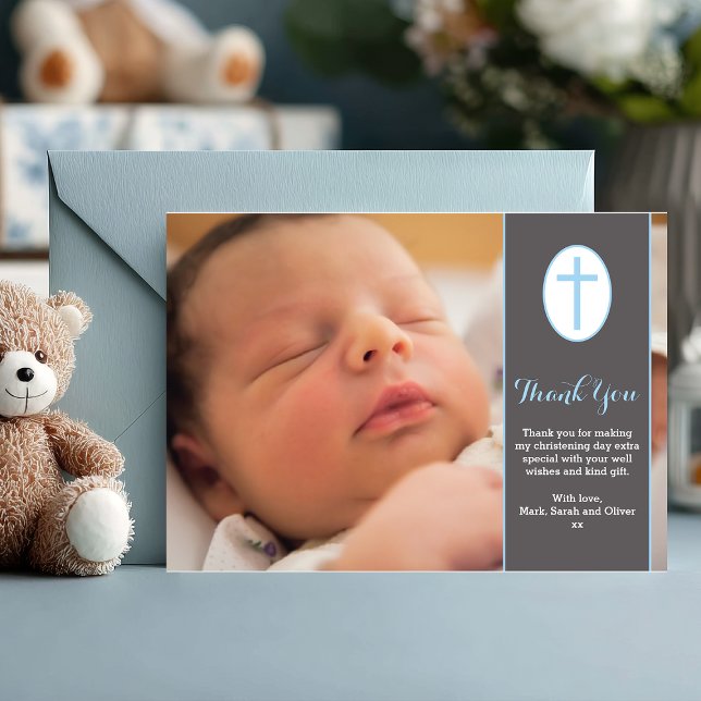 Boy Christening/Taufe Vielen Dank Karte (A sweet way to say thank you 💙 Personalize this baby boy christening thank you card with your photo)