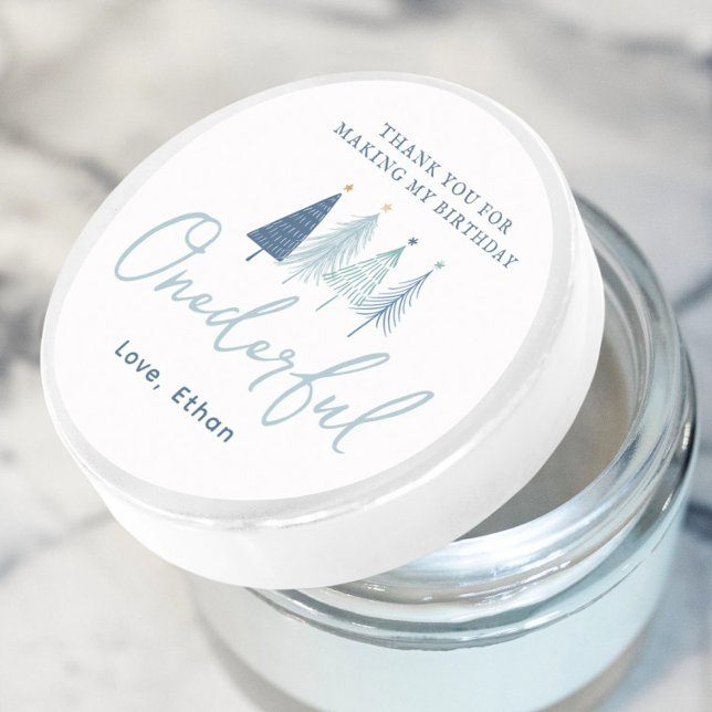 Boy Christmas Tree Onederful Birthday Vielen Dank Runder Aufkleber (Von Creator hochgeladen)