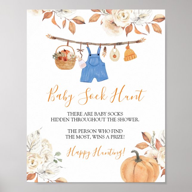 Boy Clothes Pumpkin Baby Shower Baby Sock Hunt Poster (Vorne)