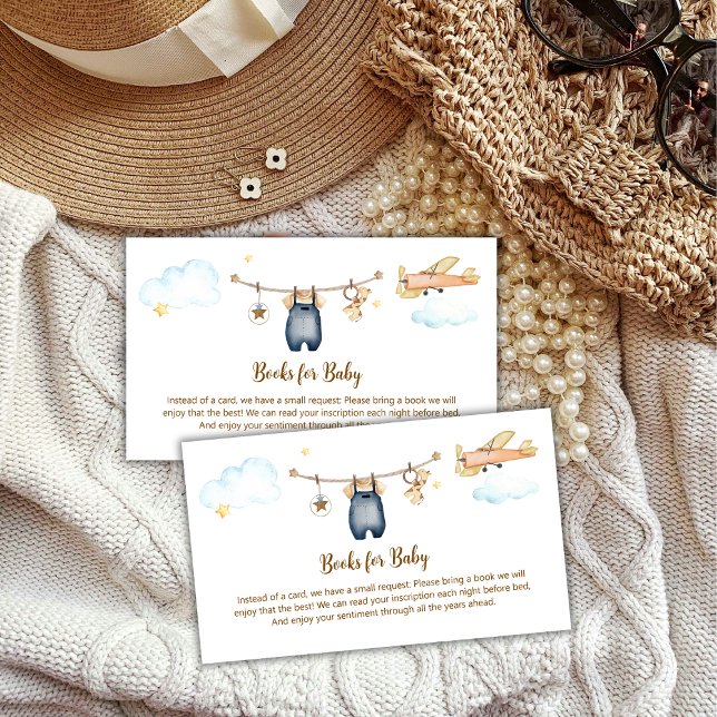 Boy Clothesline Airplane Books For Baby Shower Begleitkarte (Boy Clothesline Airplane Books For Baby Shower Enclosure Card)