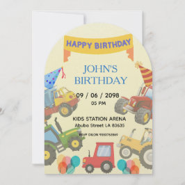 Boy Colorful Cartoon Tractor theme invitation  Einladung