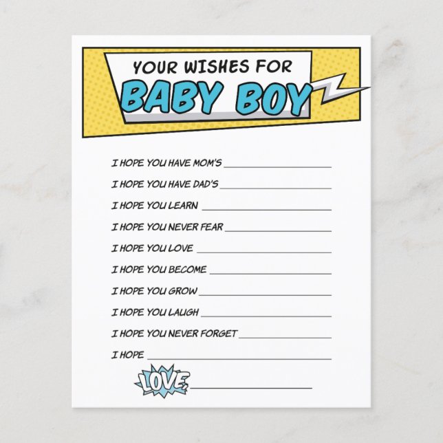 Boy Comic Book Superhero Dusche Wünsche für Baby (Vorderseite)