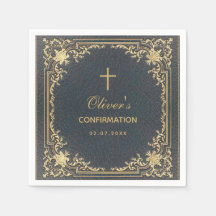 Boy Confirmation Blue Elegant Vintage Kalligraphie