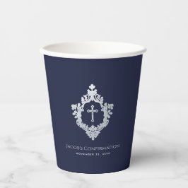 Boy Confirmation Navy Blue Cross in Wappen Vintag Pappbecher