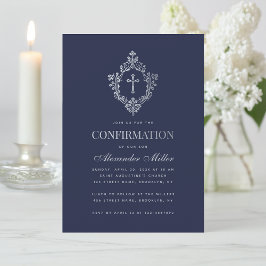Boy Confirmation Navy Blue Imitats Silver Wappen C Einladung
