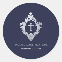 Boy Confirmation Navy Blue Vintag Cross in Wappen