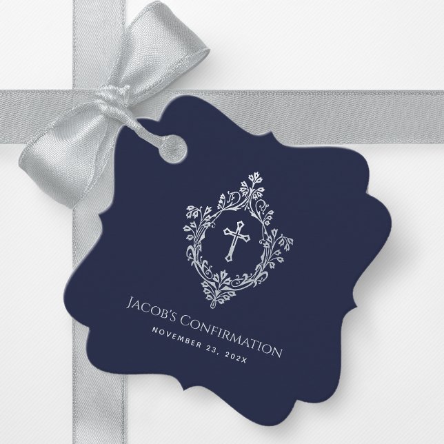 Boy Confirmation Wappen Navy Blue Vintag Elegant Geschenkanhänger (Von Creator hochgeladen)