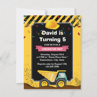 Boy Construction Dump Truck Birthday Party Einladung
