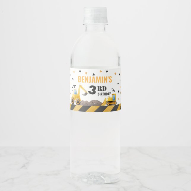 Boy Construction Party Water Bottle Labels Wasserflaschenetikett (Vorderseite)