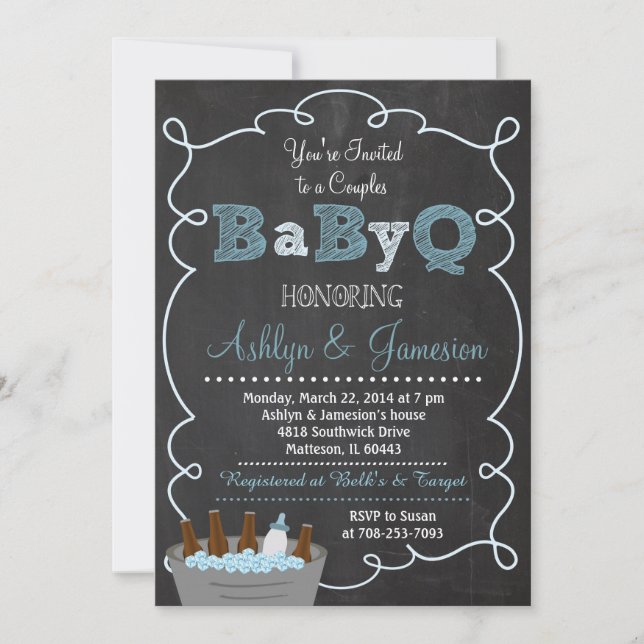 Boy Couples BabyQ GRILLEN Baby Shower Einladung (Vorderseite)