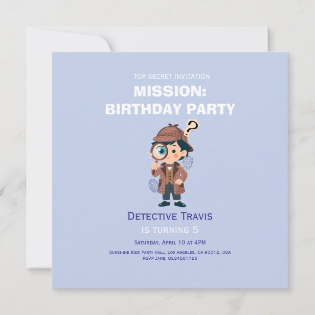 Boy Cute Detective Birthday Invitation (Vorderseite)