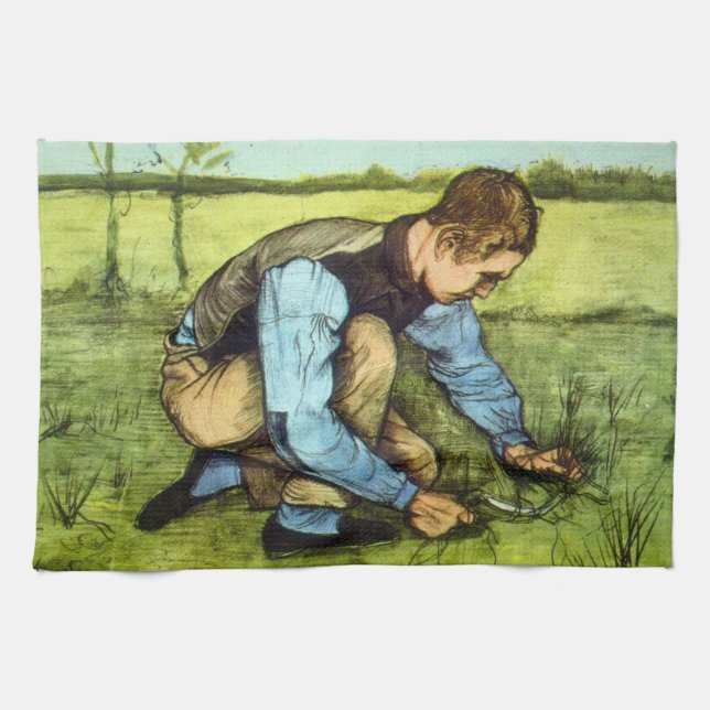 Boy Cutting Grass with Sickle von Vincent van Gogh Geschirrtuch (Horizontal)