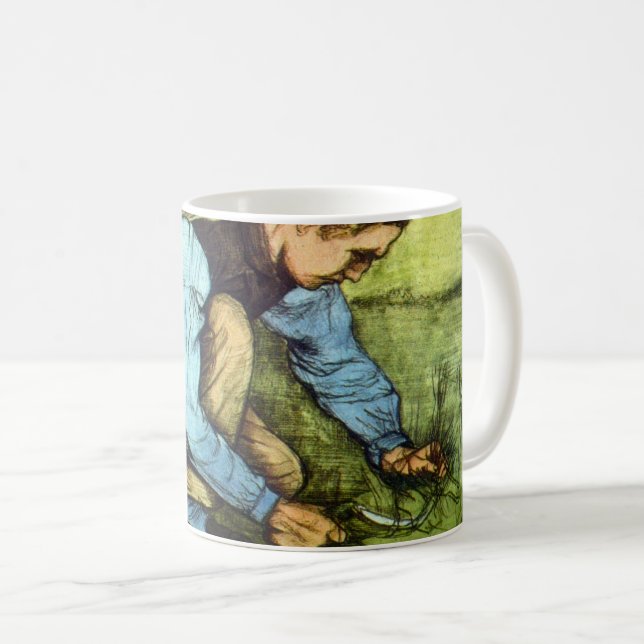 Boy Cutting Grass with Sickle von Vincent van Gogh Kaffeetasse (VorderseiteRechts)