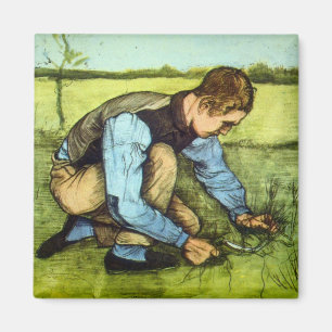 Boy Cutting Grass with Sickle von Vincent van Gogh Magnet