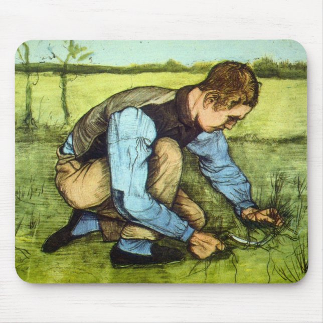 Boy Cutting Grass with Sickle von Vincent van Gogh Mousepad (Vorne)