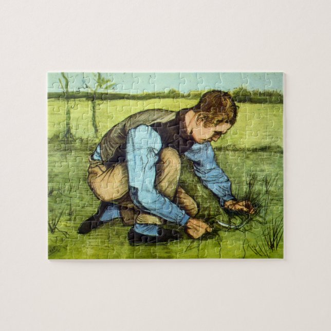 Boy Cutting Grass with Sickle von Vincent van Gogh Puzzle (Horizontal)