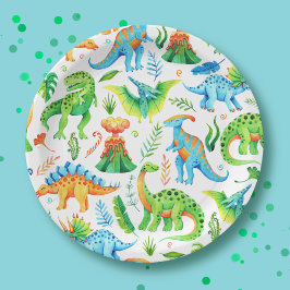 Boy Dino Party T rex, Stegosaurus, Triceratops Pappteller
