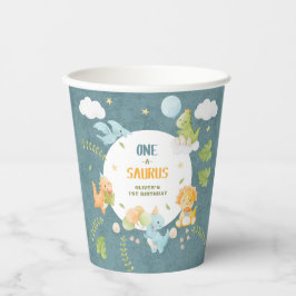 Boy Dinosaur 1st Birthday Party One-A-Saurus Pappbecher