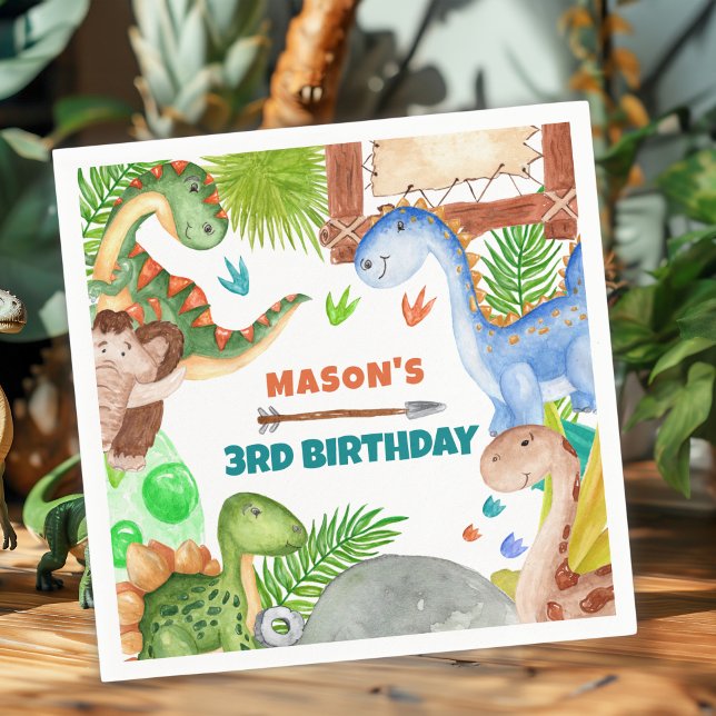 Boy Dinosaur 3rd Birthday Party Serviette (Von Creator hochgeladen)