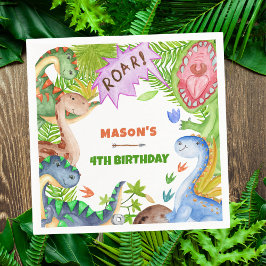 Boy Dinosaur 4th Birthday Invitation Serviette