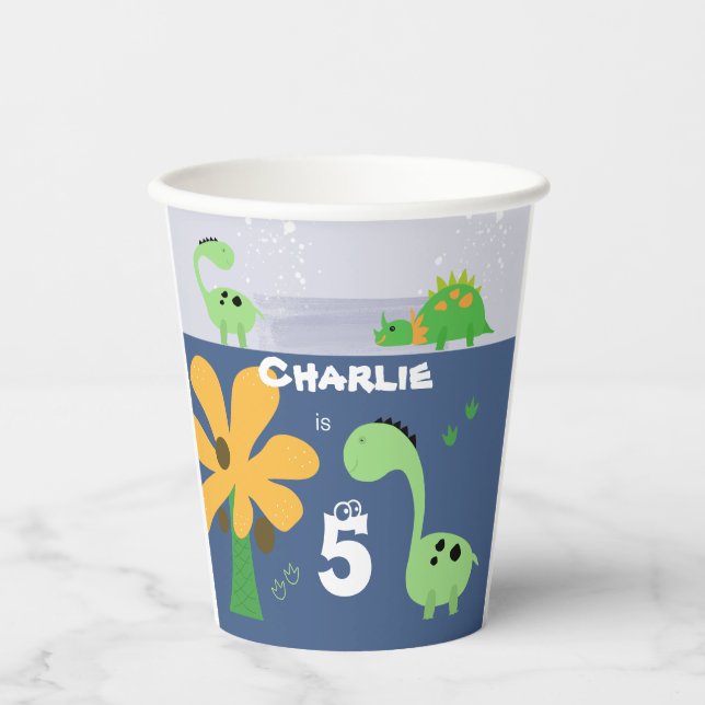 Boy Dinosaur Jurassic Birthday Party Pappbecher (Vorderseite)