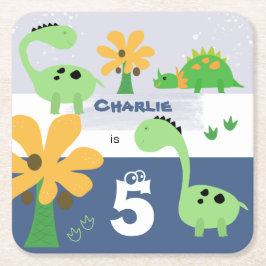Boy Dinosaur Jurassic Birthday Party Rechteckiger Pappuntersetzer