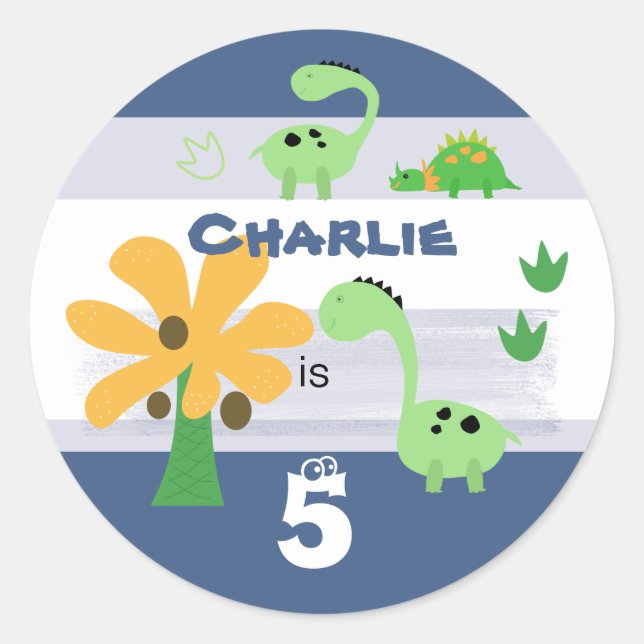 Boy Dinosaur Jurassic Birthday Party Runder Aufkleber (Vorderseite)