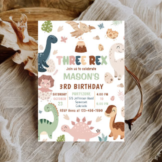 Boy Dinosaur Three Rex 3. Geburtstag Einladung