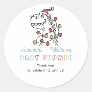 Boy Dinosaur Winter Weihnachts Coed Baby Dusche Runder Aufkleber