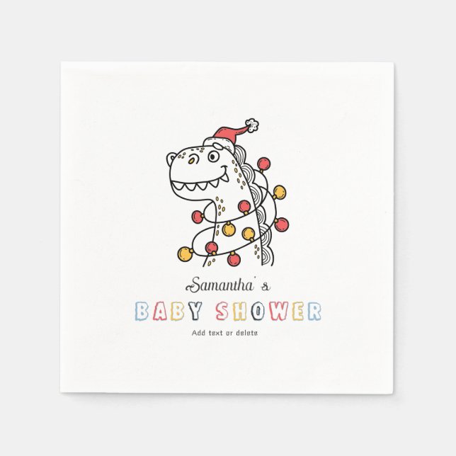 Boy Dinosaur Winter Weihnachts Coed Baby Dusche Serviette (Vorderseite)