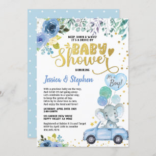 Boy Drive by Baby Dusche Parade Blue Elephant Einladung