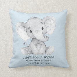 Boy Elephant Baby Birth Stats Pillow Kissen